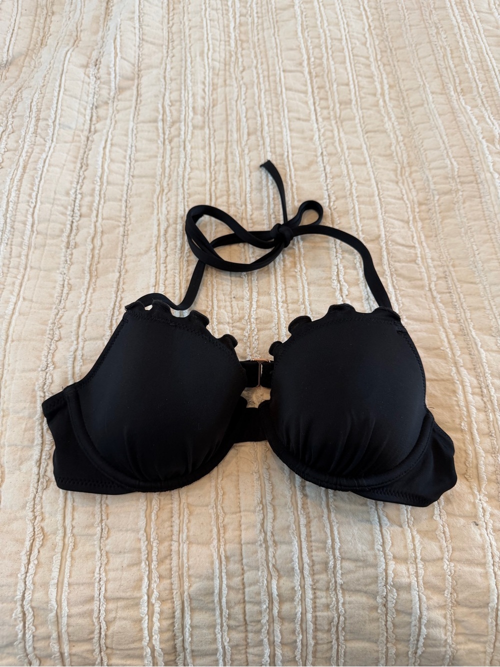 Black Scalloped Halter Bikini Top